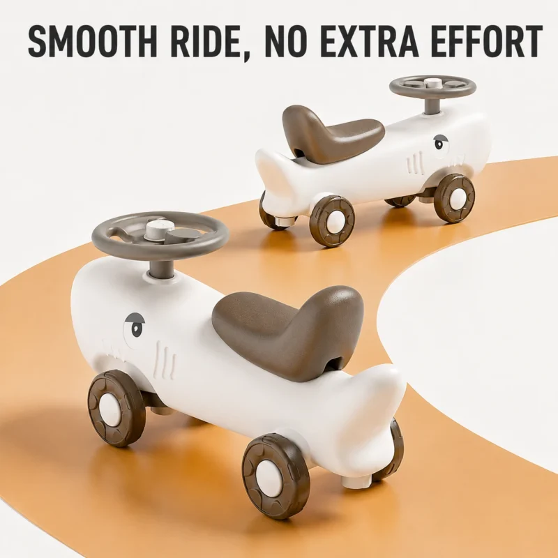 Minimalist kids shark series sliding toy car compliant with CPC Certificate requirements featuring a stable wide-base framework.