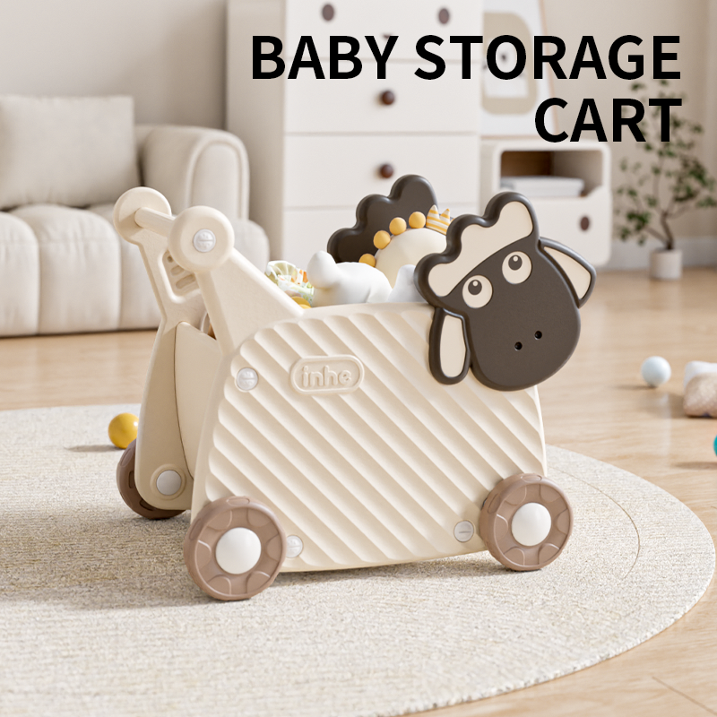 Premium preschool kids toys organizer certified by CE Certificate guidelines showing an integrated cradle theme mobile cart.
