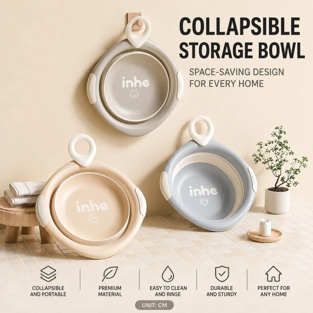 Multifunctional collapsible storage bowl and baby basin in premium minimalist colors from OEM kids washbasin manufacturer.