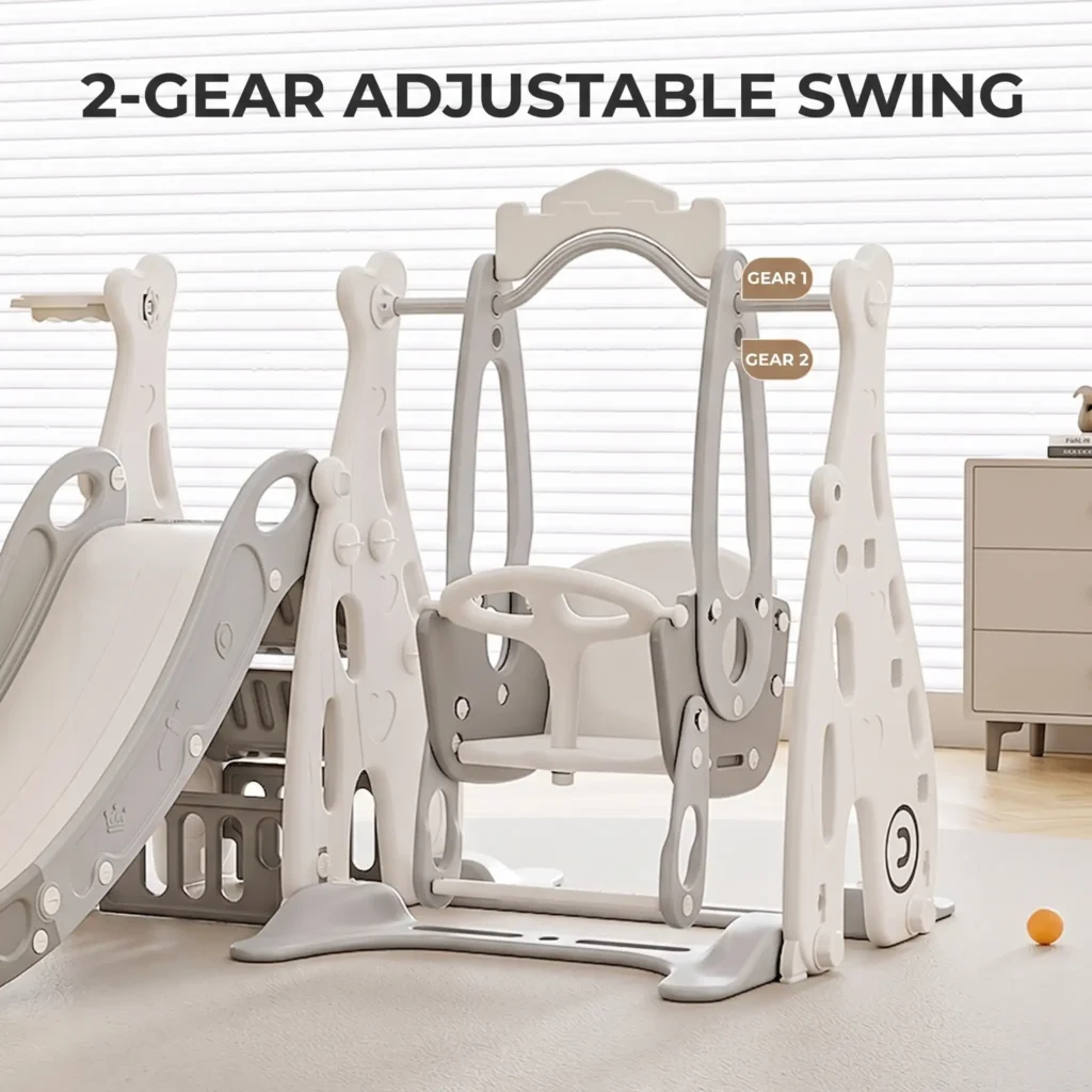 Adjustable height toddler swing sets and indoor slide combination with 2 gears adjustment from wholesale kids playground factory.