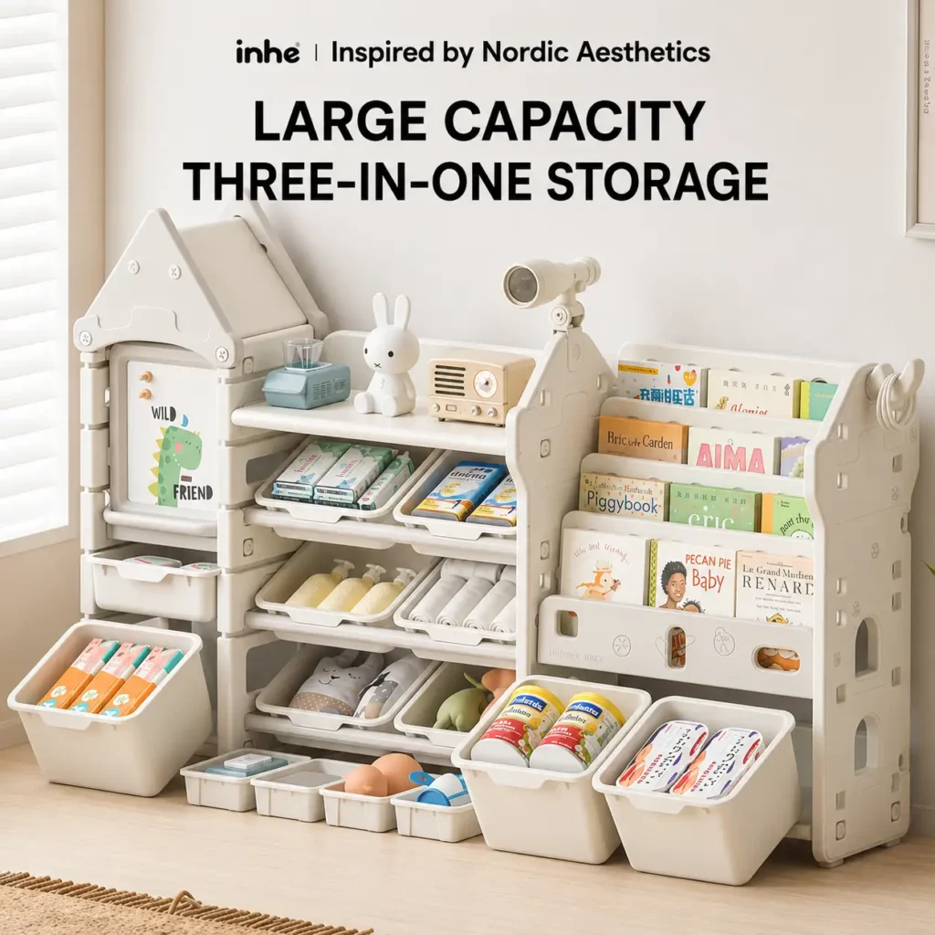 Minimalist kids white castle theme storage cabinet with indoor slide compliant with CPC Certificate requirements from China supplier.