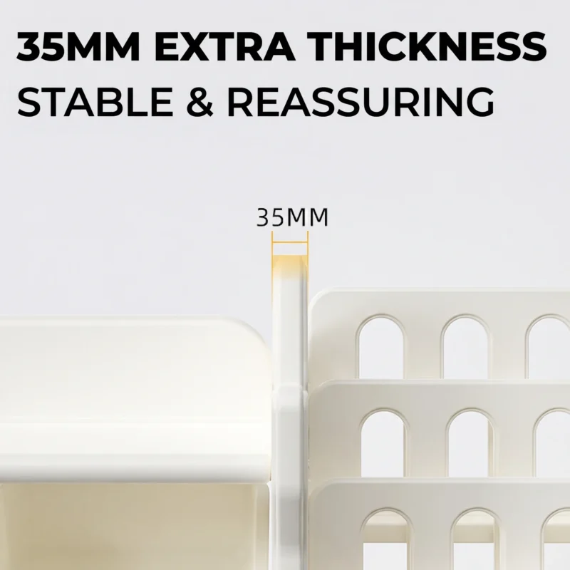 High capacity preschool storage shelves from China factory showcasing a 35mm extra thickness side panel for maximum heavy-load stability.