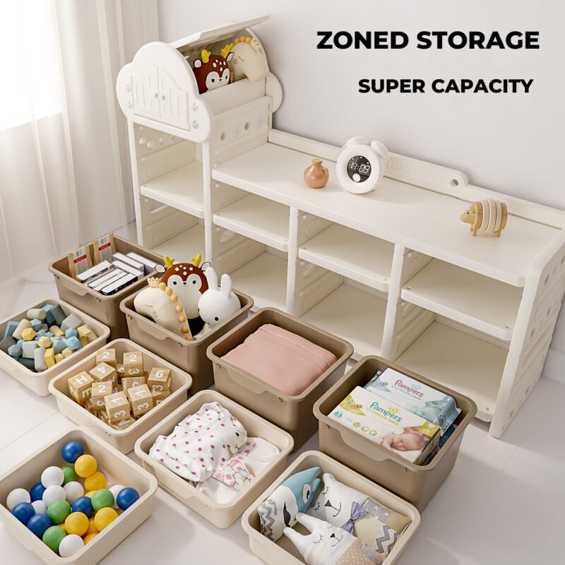 Minimalist kids white cloud house theme storage cabinet verified by EN71 Test Report showcasing an extra large capacity 3-in-1 layout.